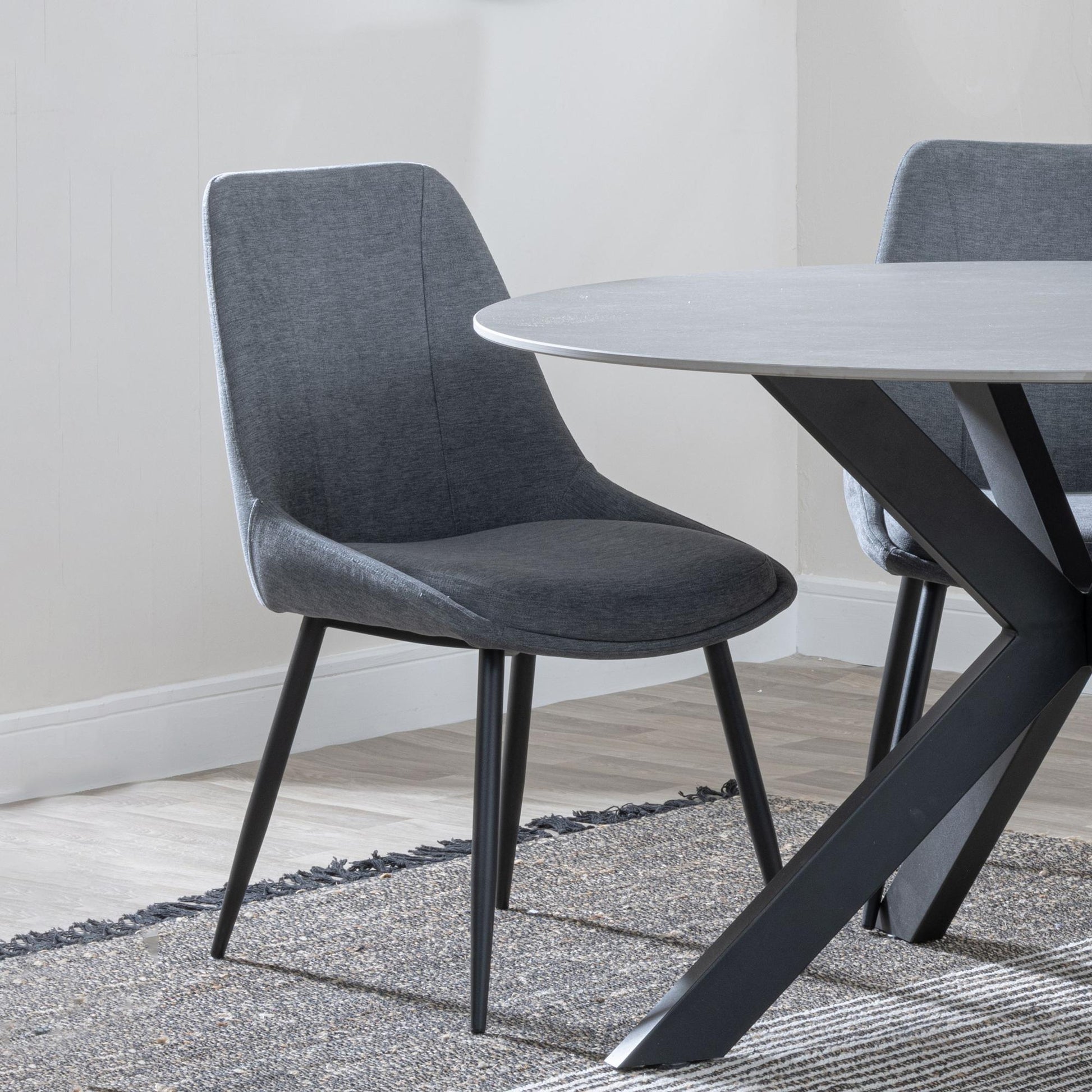 Jeeves Grey Fabric Dining Chair with Black Legs - Pair of 2