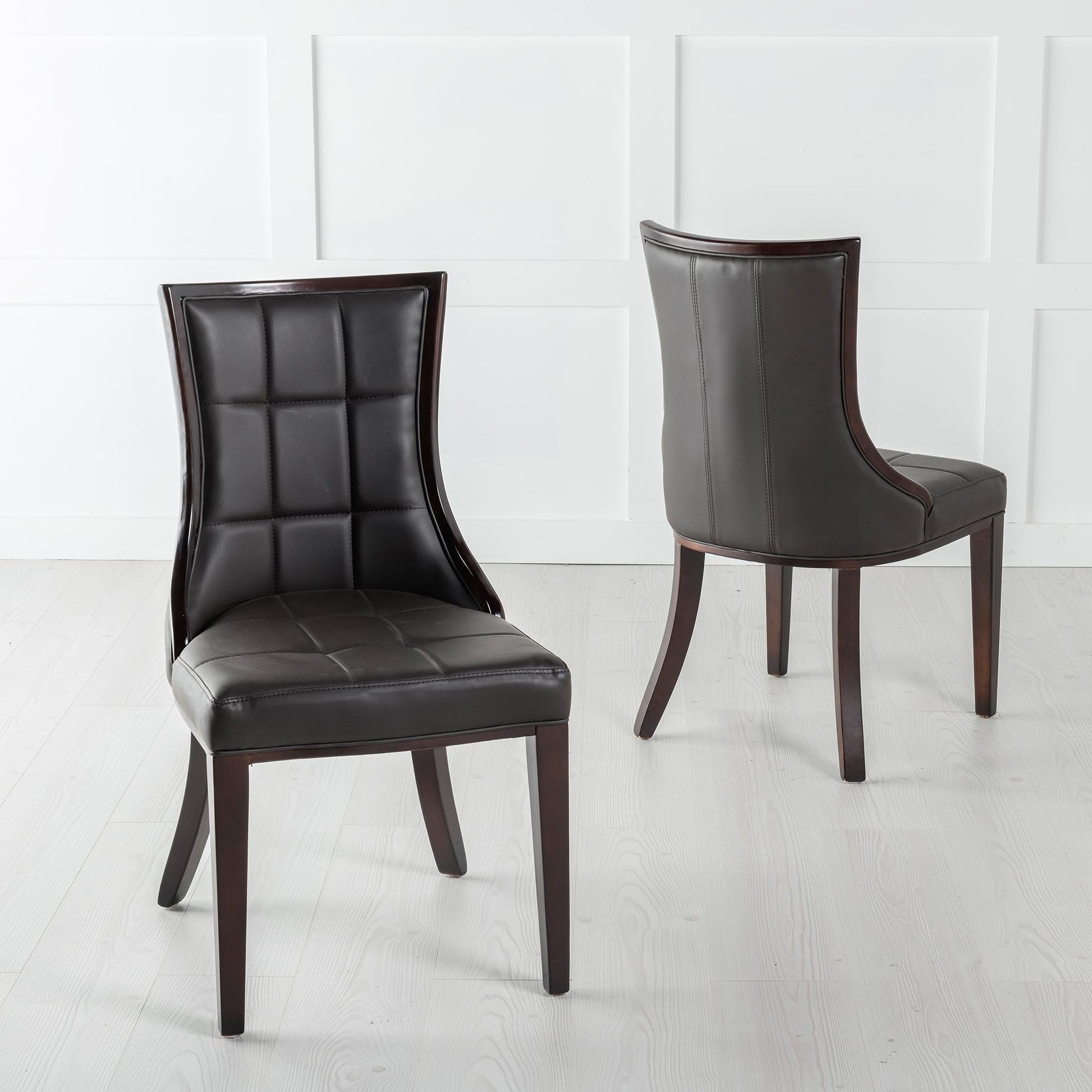 Zanetti Brown Leather Dining Chair with Brown Legs - Pair of 2