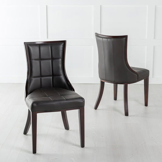 Zanetti Brown Leather Dining Chair with Brown Legs - Pair of 2