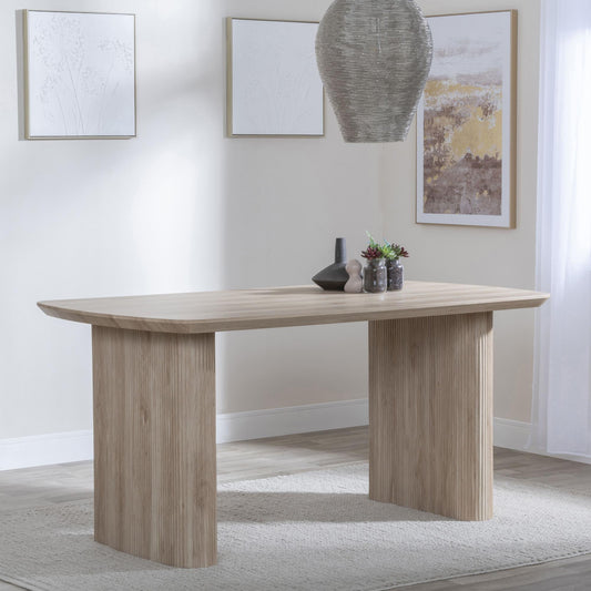 Renzo 160cm Oak Oval Dining Table with Fluted Ribbed Double Pedestal Base