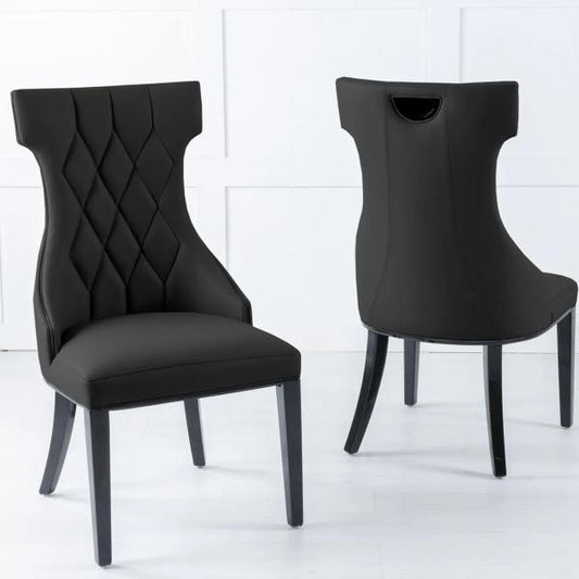 Tremiti Black Leather Large High Back Dining Chair with Black Legs