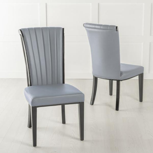 Ramona Grey Leather Large High Back Dining Chair with Black Legs - Pair of 2