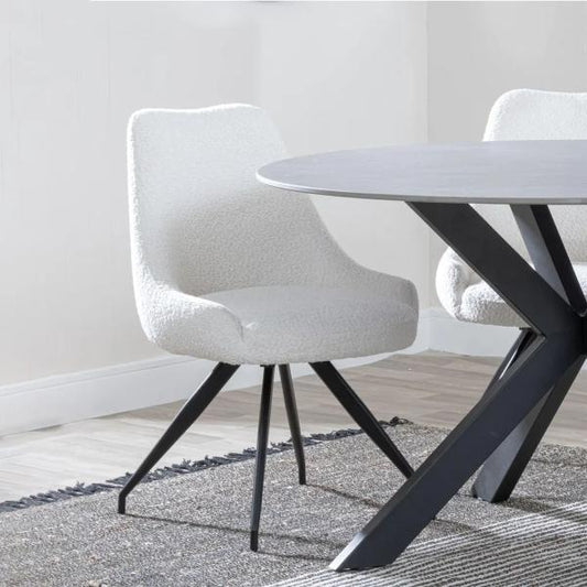Harbo Cream Velvet Fabric Swivel Dining Chair with Black Legs - Pair of 2