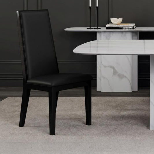 Montelli Black Leather High Back Dining Chair with Black Legs - Pair of 2