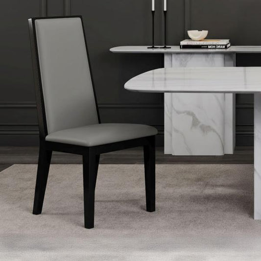Montelli Grey Leather High Back Dining Chair with Black Legs - Pair of 2