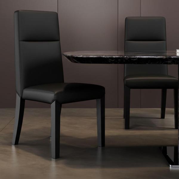 Savona Black Leather High Back Dining Chair with Black Legs - Pair of 2