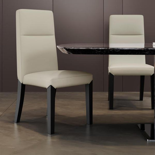 Savona Cream Leather High Back Dining Chair with Black Legs - Pair of 2