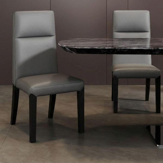 Savona Grey Leather High Back Dining Chair with Black Legs - Pair of 2