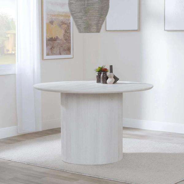 Renzo 120cm White Round Dining Table with Fluted Ribbed Drum Base