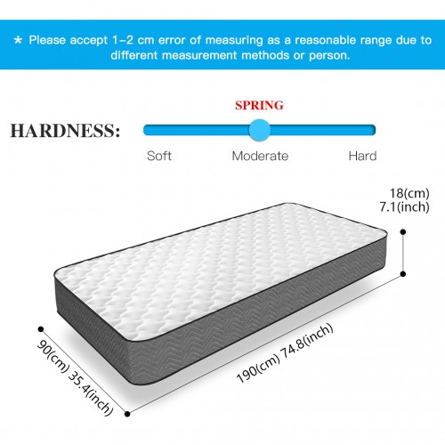 Good Night Single Bed Memory Foam & Spring Mattress - Quilted, Hypoallergenic, Breathable Design with Lumbar Support
