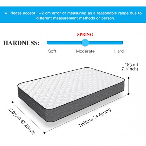 Good Night Small Double Bed Memory Foam & Spring Mattress - Quilted, Hypoallergenic, Breathable Design with Lumbar Support