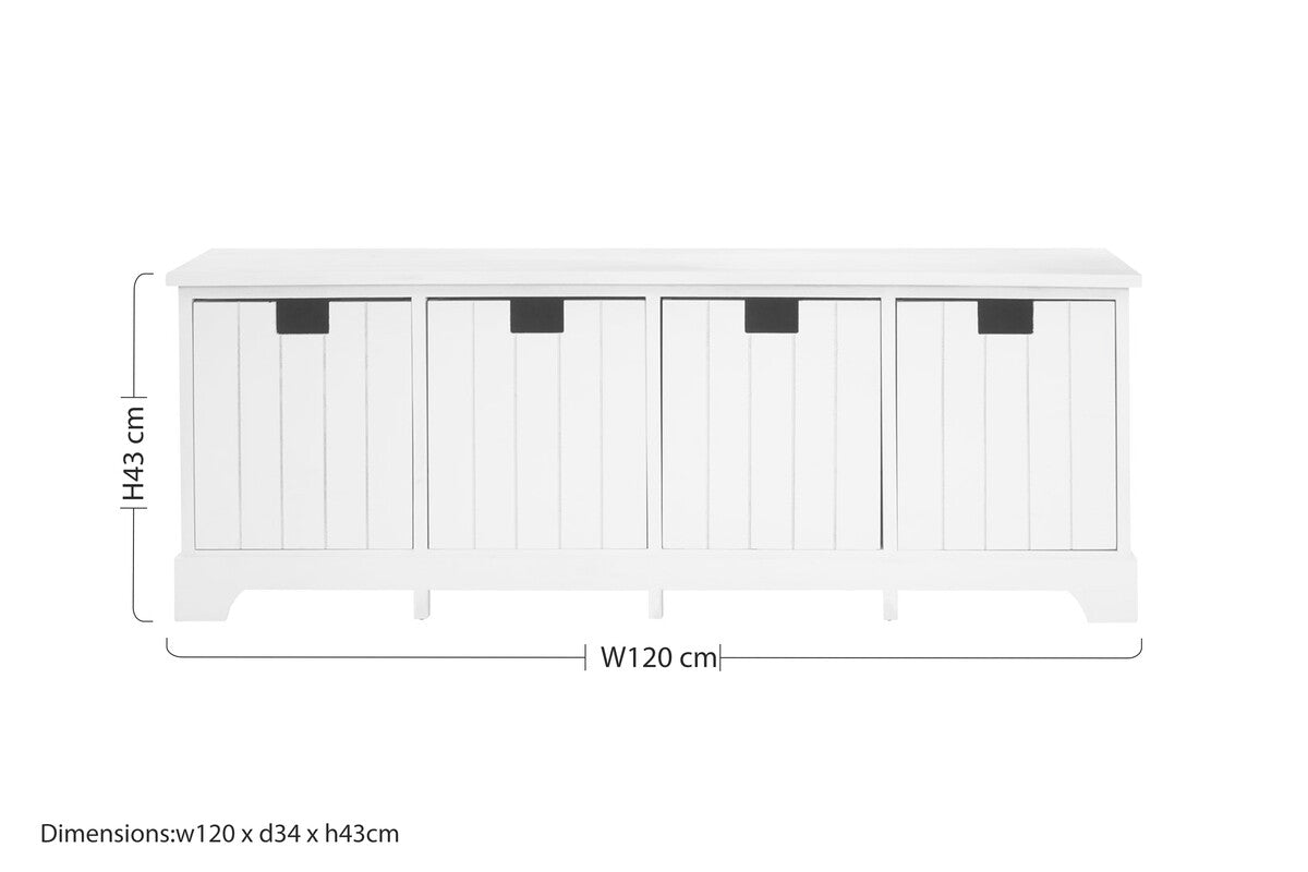 New England White Wooden 4 Drawer Storage Bench