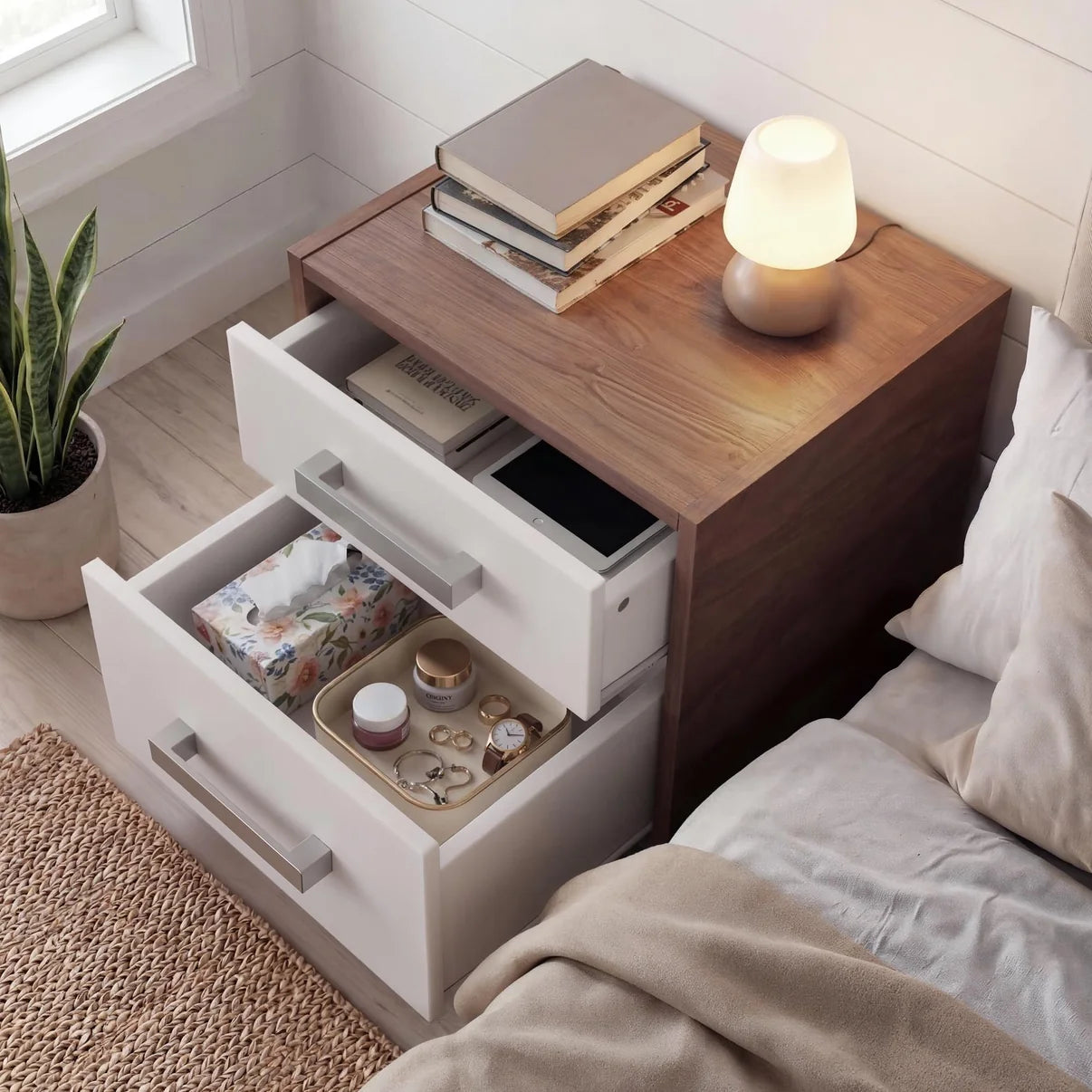 Bedside Table Oakridge 2D - White / Oak