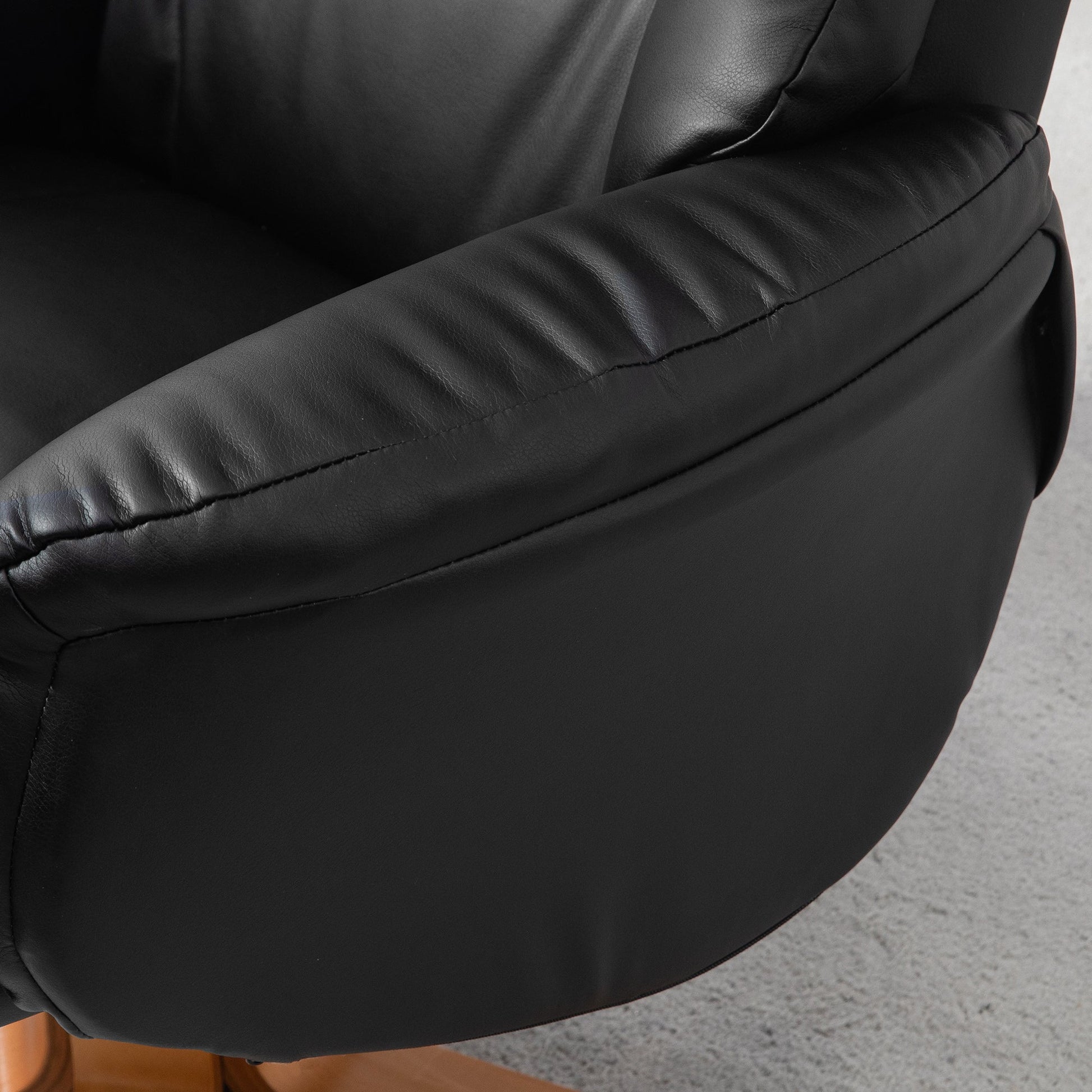 Rocking Recliner Chair with Footstool, PU Leather Recliner Armchair with Wood Base, Upholstered Reclining Chair for Living Room Bedroom, Black