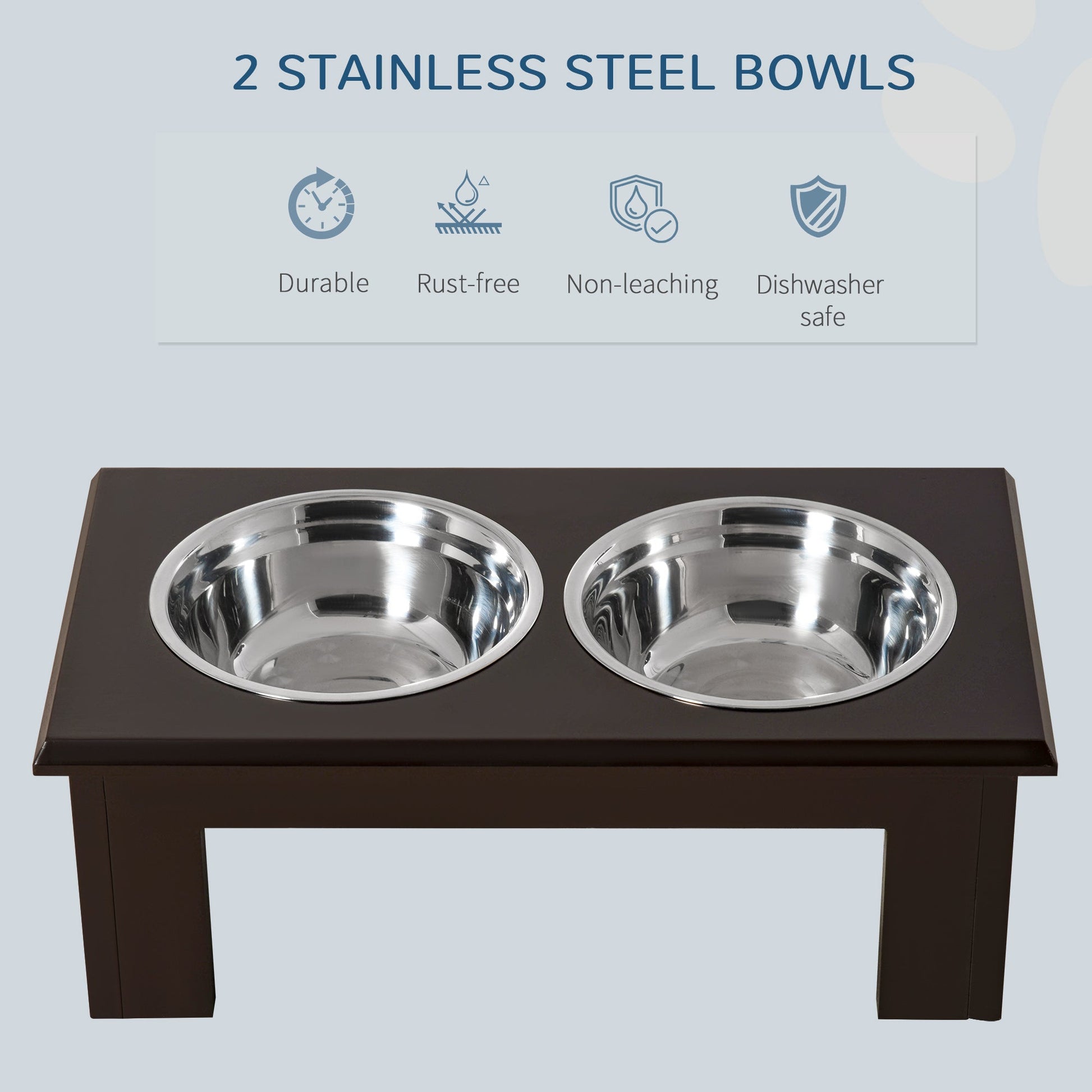 Raised Dog Feeding Bowls with Stand, Stainless Steel for Medium Dog, 58L x 31W x 25H cm - Brown