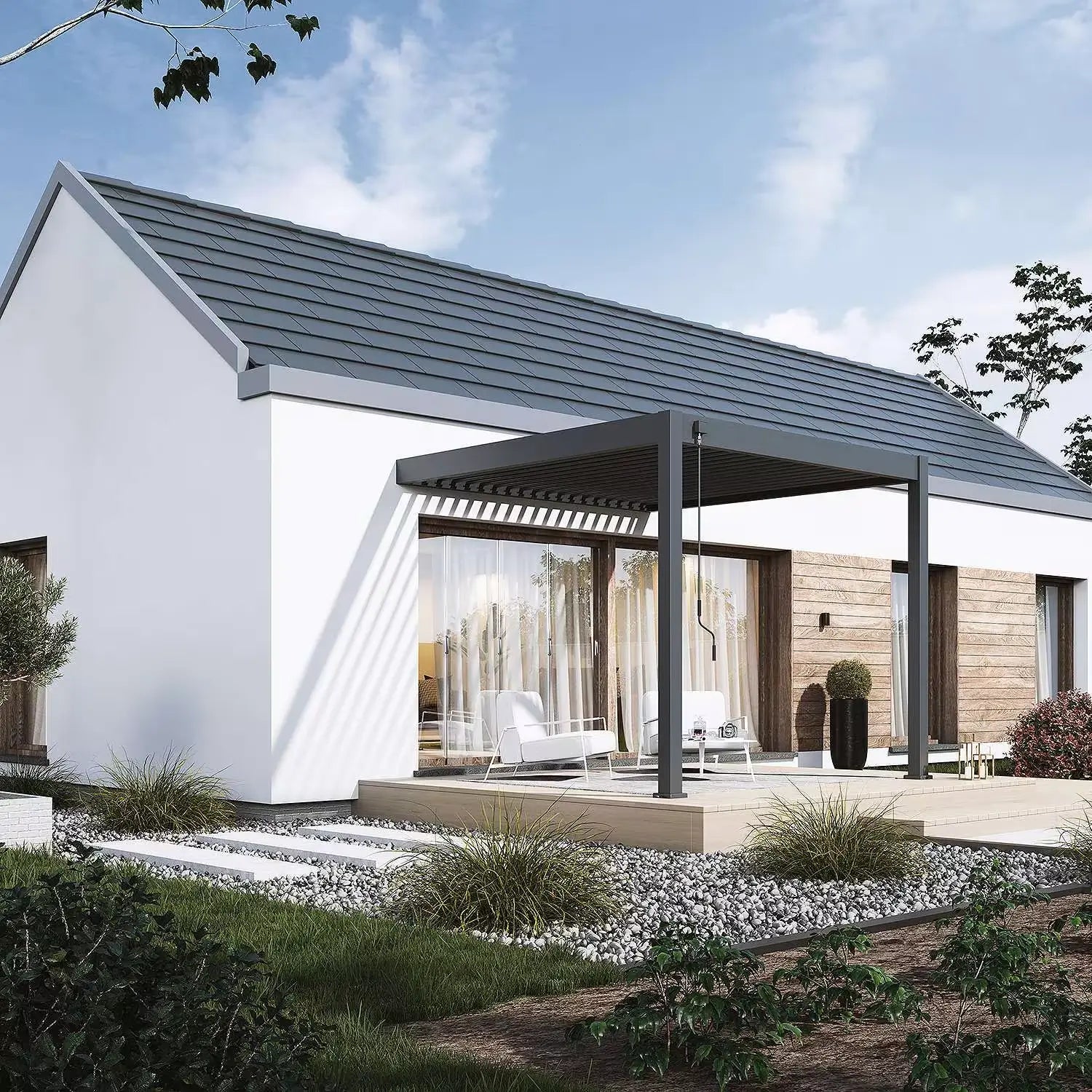 Aluminium Pergola 3m x 3m Wall Mounted