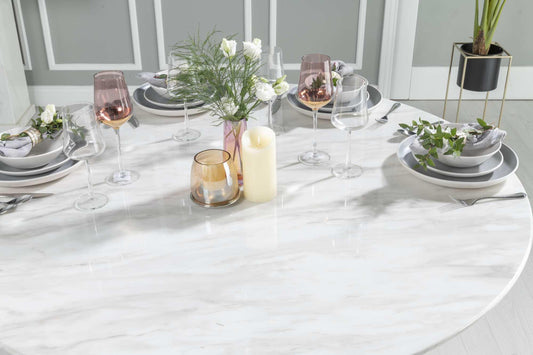 Napoli White Marble Round Dining Table - 130cm