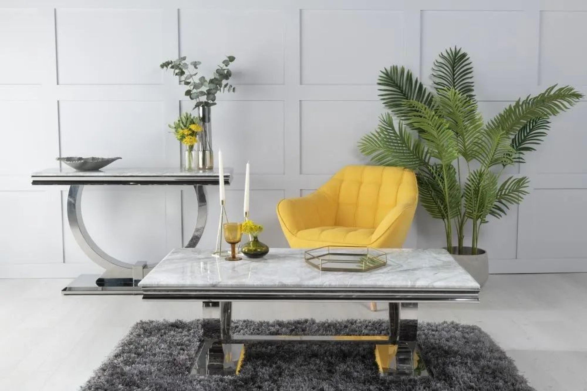Welby Grey Marble and Chrome Console Table
