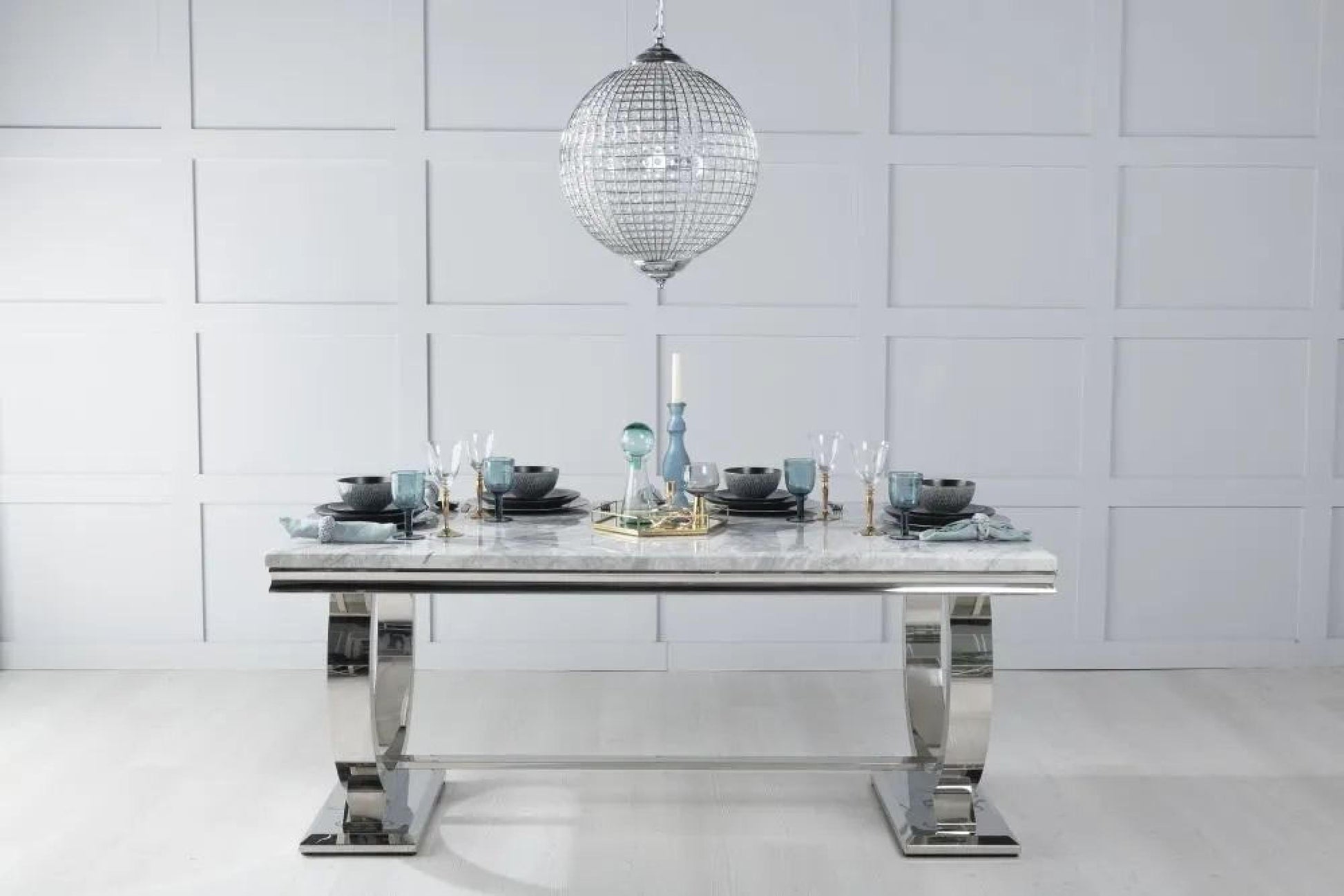 Welby Grey Marble and Chrome Dining Table - 180cm