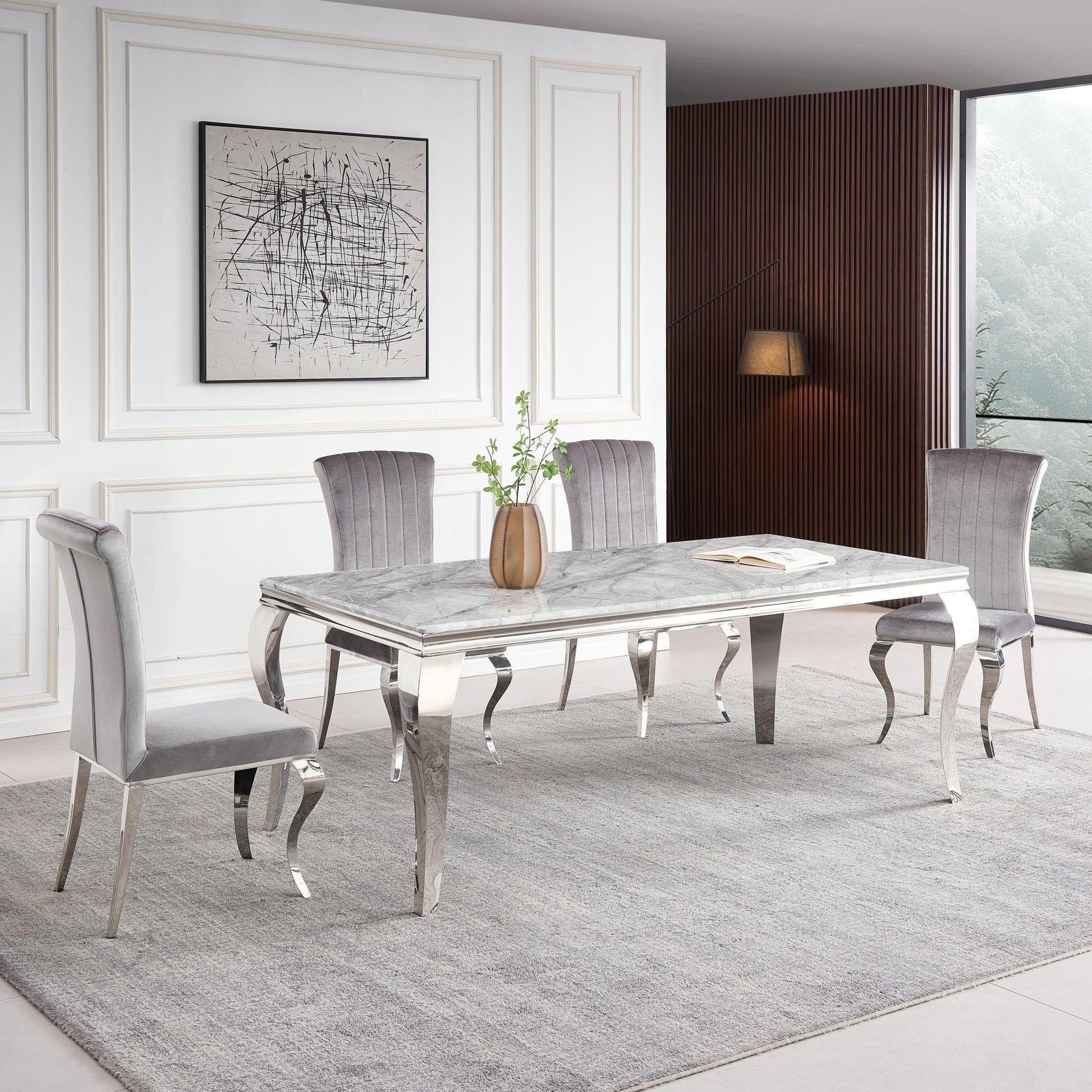 Merida Grey Marble and Chrome Dining Table - 180cm