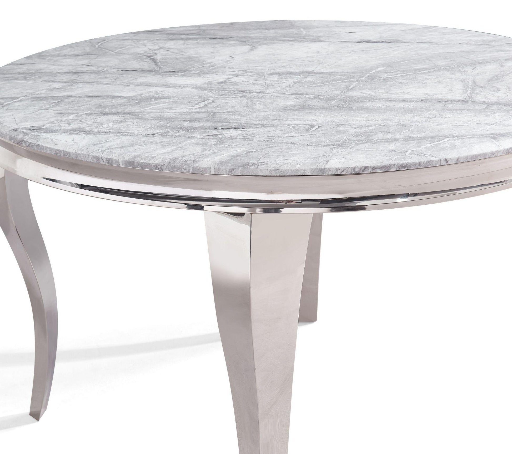 Merida Grey Marble and Chrome Round Dining Table - 120cm