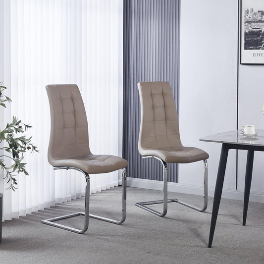 Delma Beige Faux Leather Dining Chair and Chrome Cantilever Base - Pair of 2