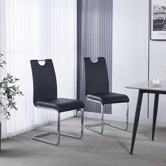 Argyle Black Faux Leather Dining Chair and Chrome Cantilever Base - Pair of 2