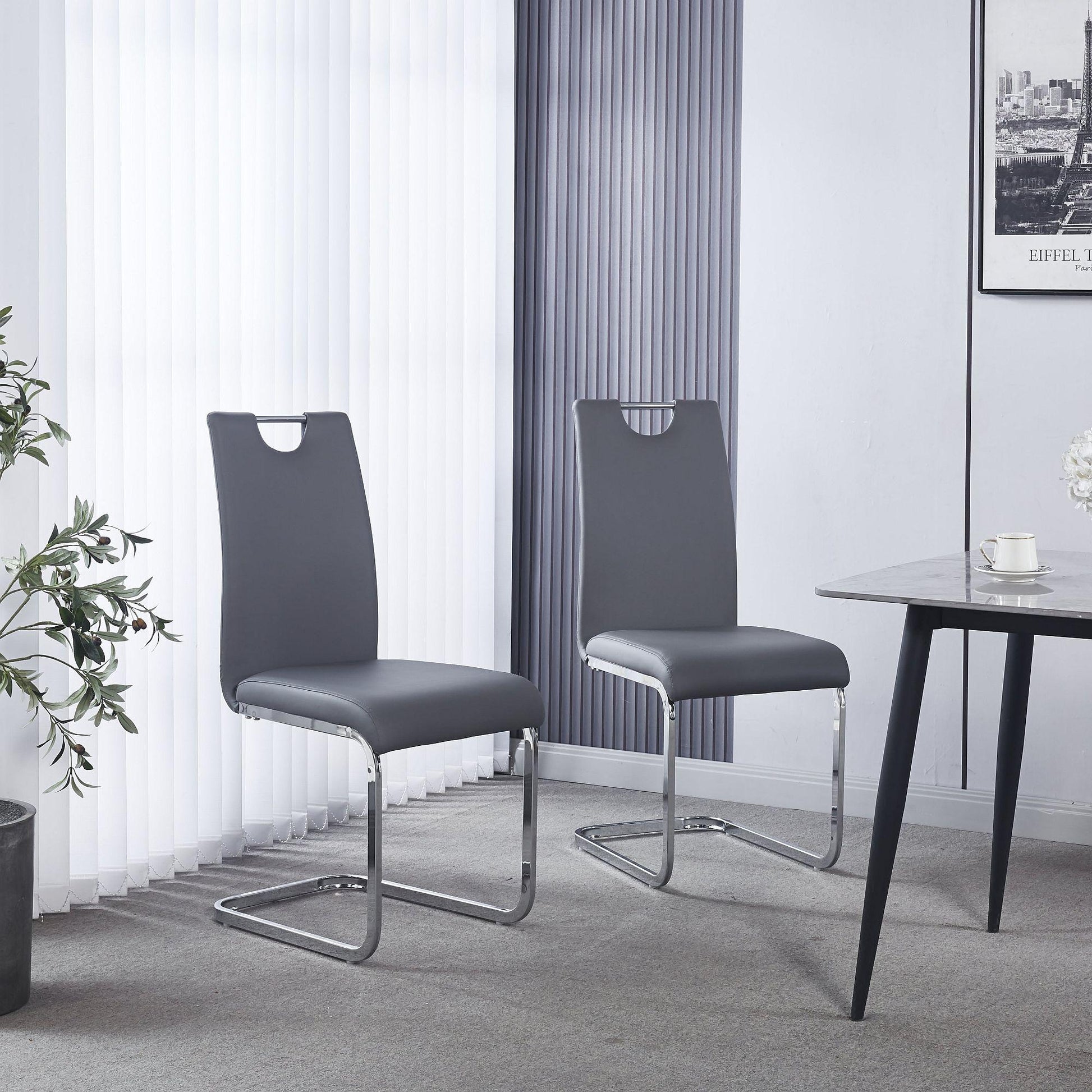 Argyle Grey Faux Leather Dining Chair and Chrome Cantilever Base - Pair of 2