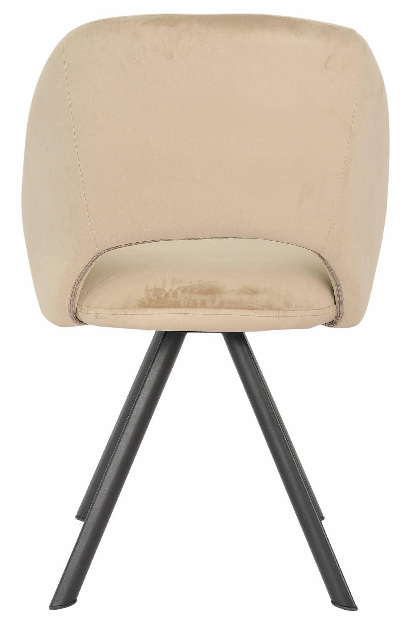 Juno Beige Velvet Fabric Swivel Dining Chair with Black Legs - Pair of 2