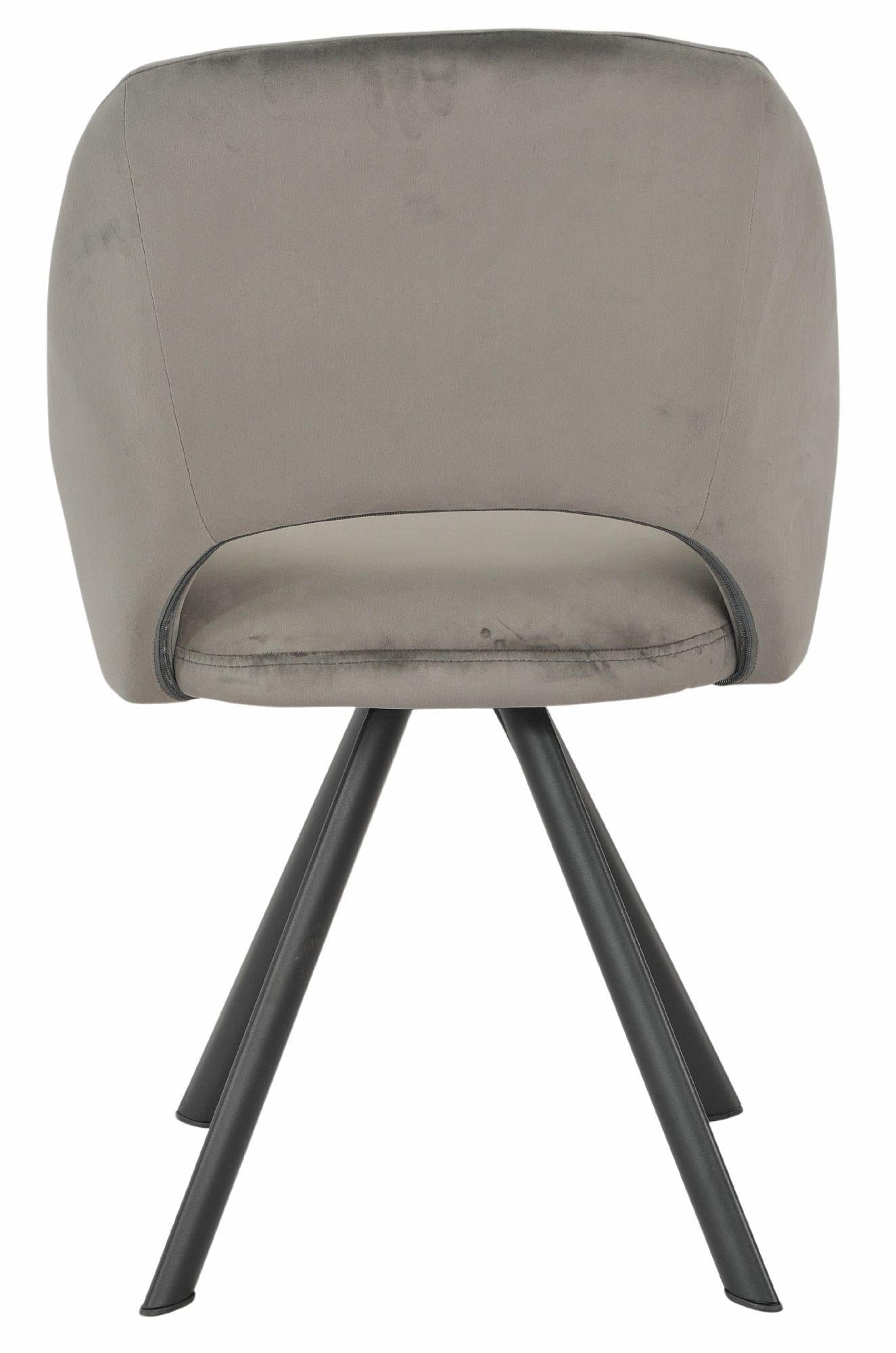 Juno Dark Grey Velvet Fabric Swivel Dining Chair with Black Legs - Pair of 2