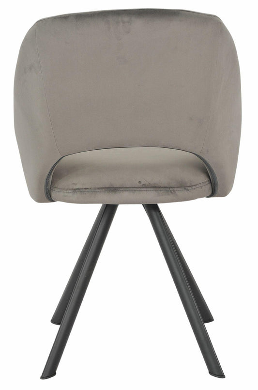 Juno Dark Grey Velvet Fabric Swivel Dining Chair with Black Legs - Pair of 2