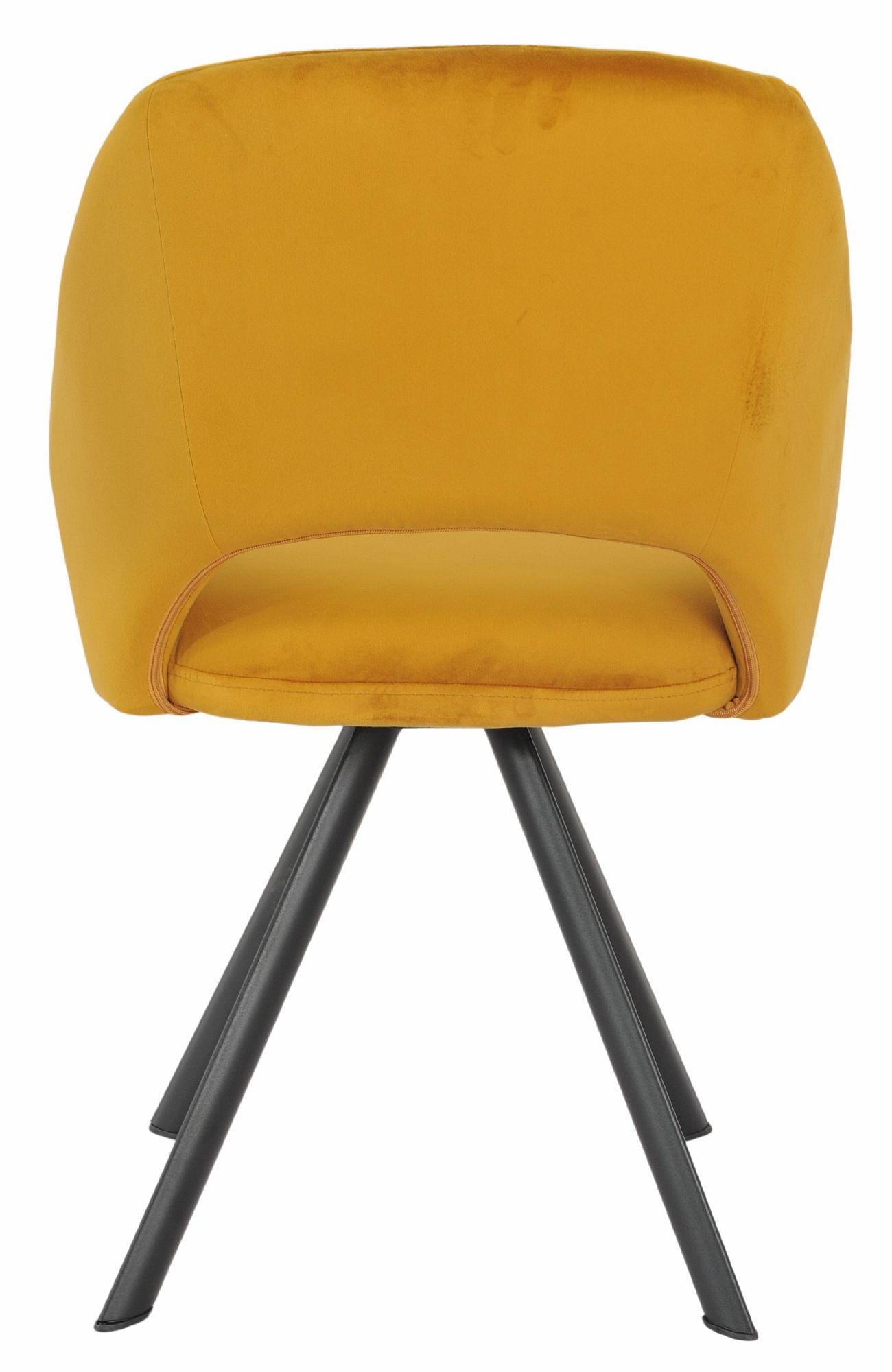 Juno Mustard Velvet Fabric Swivel Dining Chair with Black Legs - Pair of 2