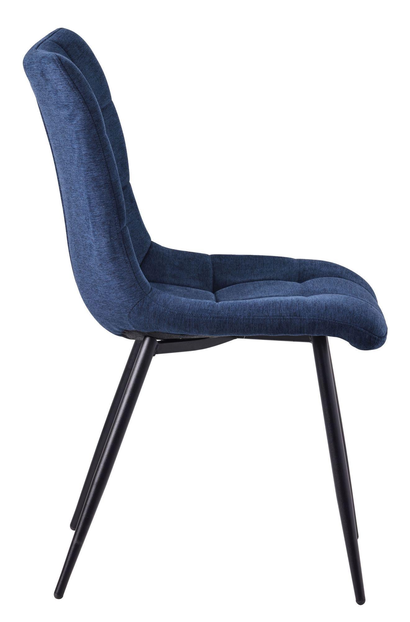 Elba Dining Chairs in Blue Fabric and Black Metal Legs - Pair of 2