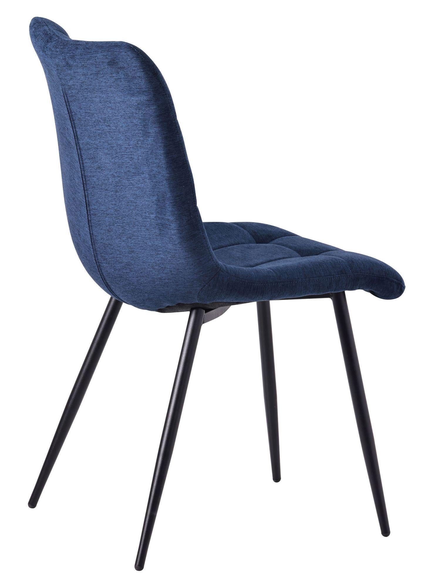 Elba Dining Chairs in Blue Fabric and Black Metal Legs - Pair of 2