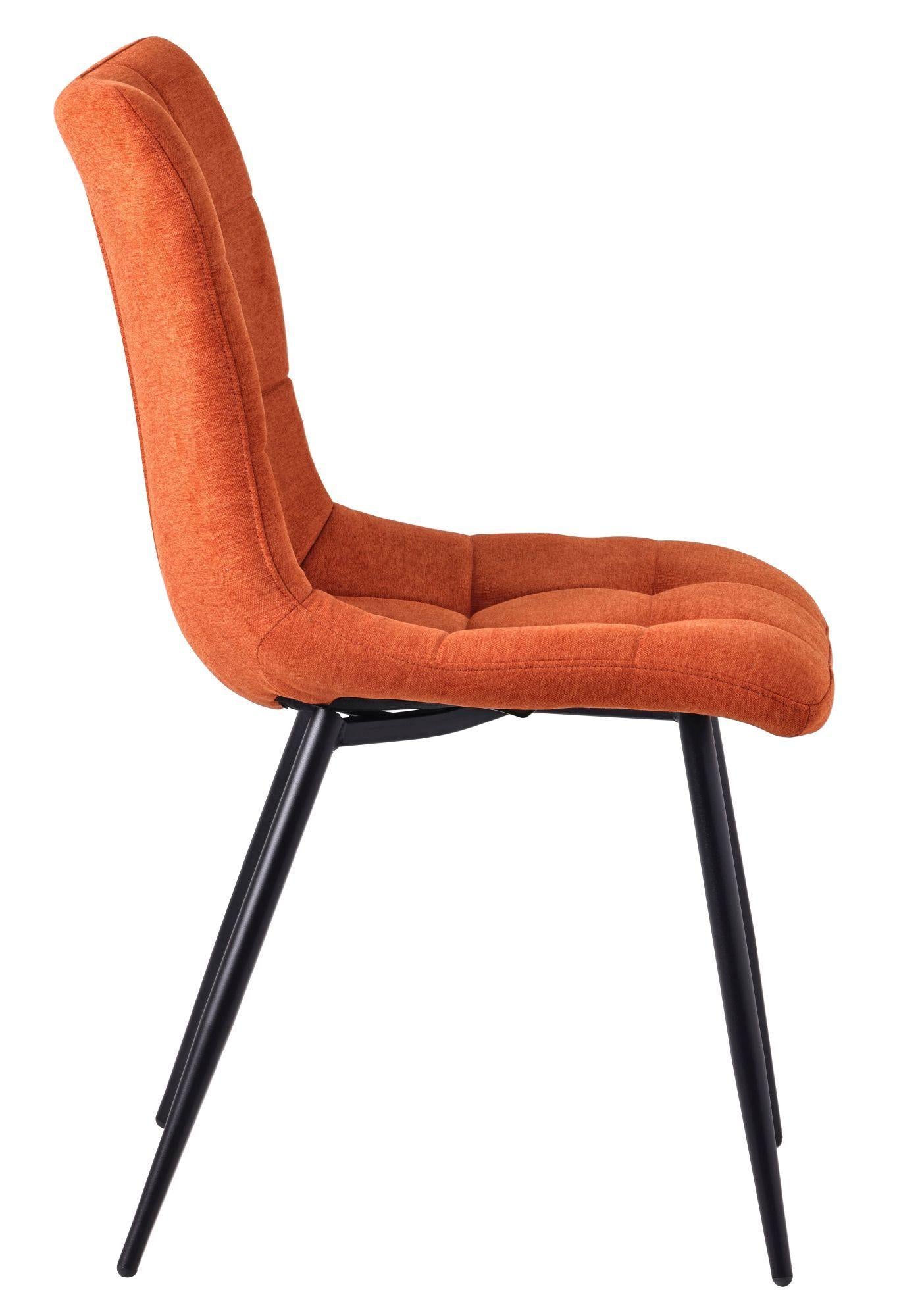 Elba Dining Chairs in Orange Fabric and Black Metal Legs - Pair of 2