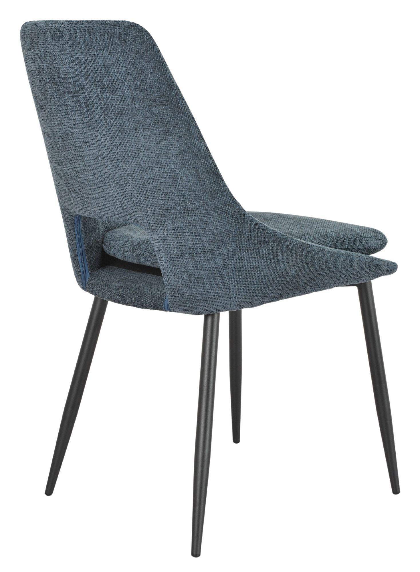 Fabien Blue Fabric Dining Chair with Black Legs - Pair of 2
