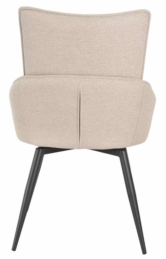 Flavio Beige Fabric Swivel Dining Chair with Black Legs - Pair of 2