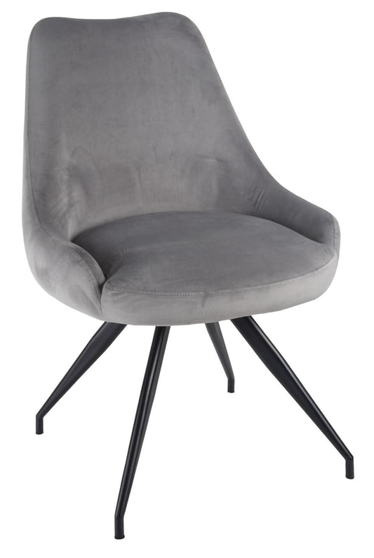 Harbo Grey Velvet Fabric Swivel Dining Chair with Black Legs - Pair of 2