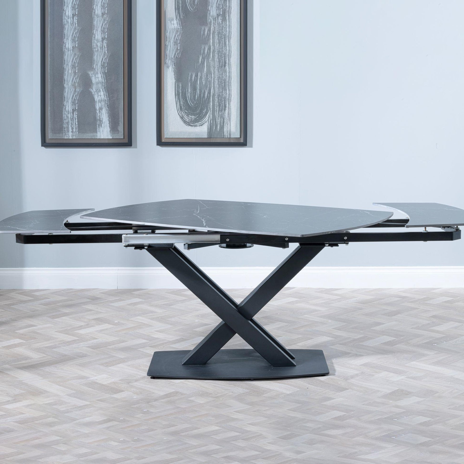 Atlanta Black Sintered Stone Extending Dining Table with Cross Base - 140cm/200cm