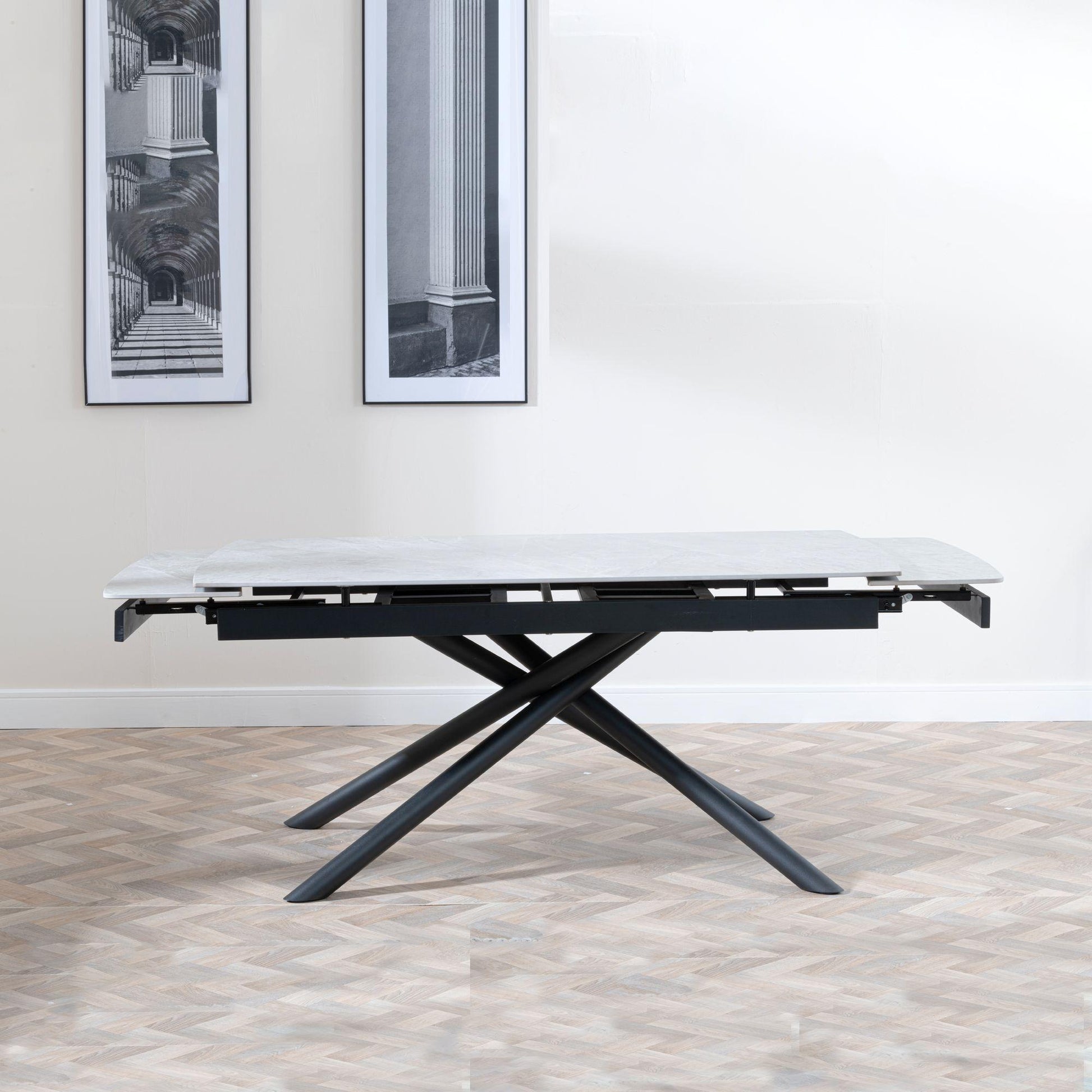 Flavia Grey Sintered Stone Extending Dining Table with Black Cross Base - 160cm/220cm