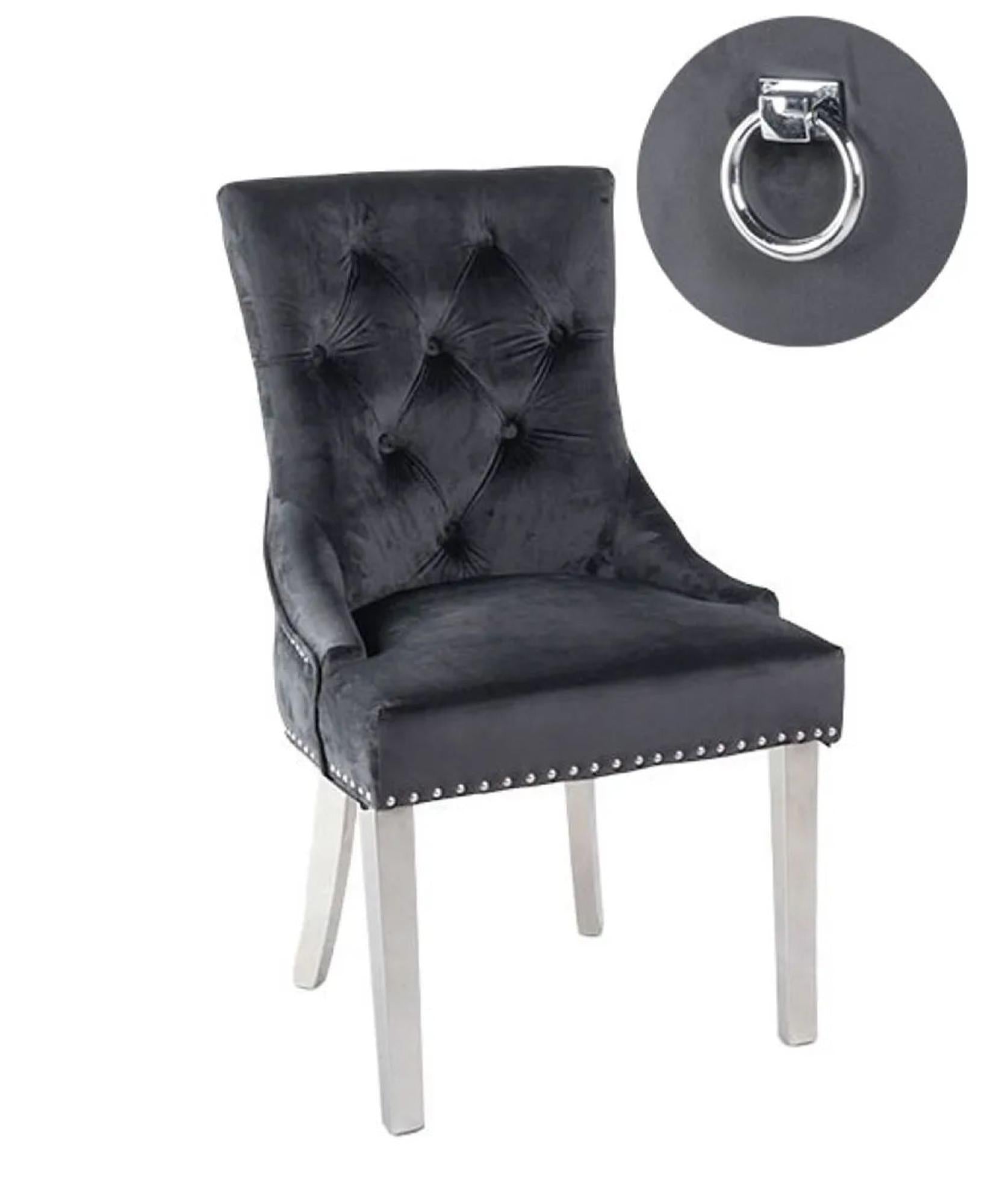 Monte Knocker Back Black Velvet Fabric Chair with Chrome Legs - Pair of 2