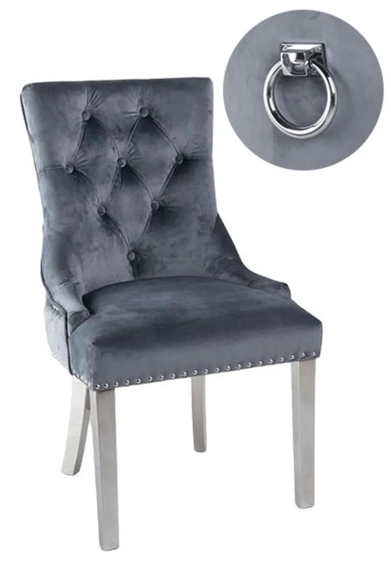 Monte Knocker Back Grey Velvet Fabric Chair with Chrome Legs - Pair of 2