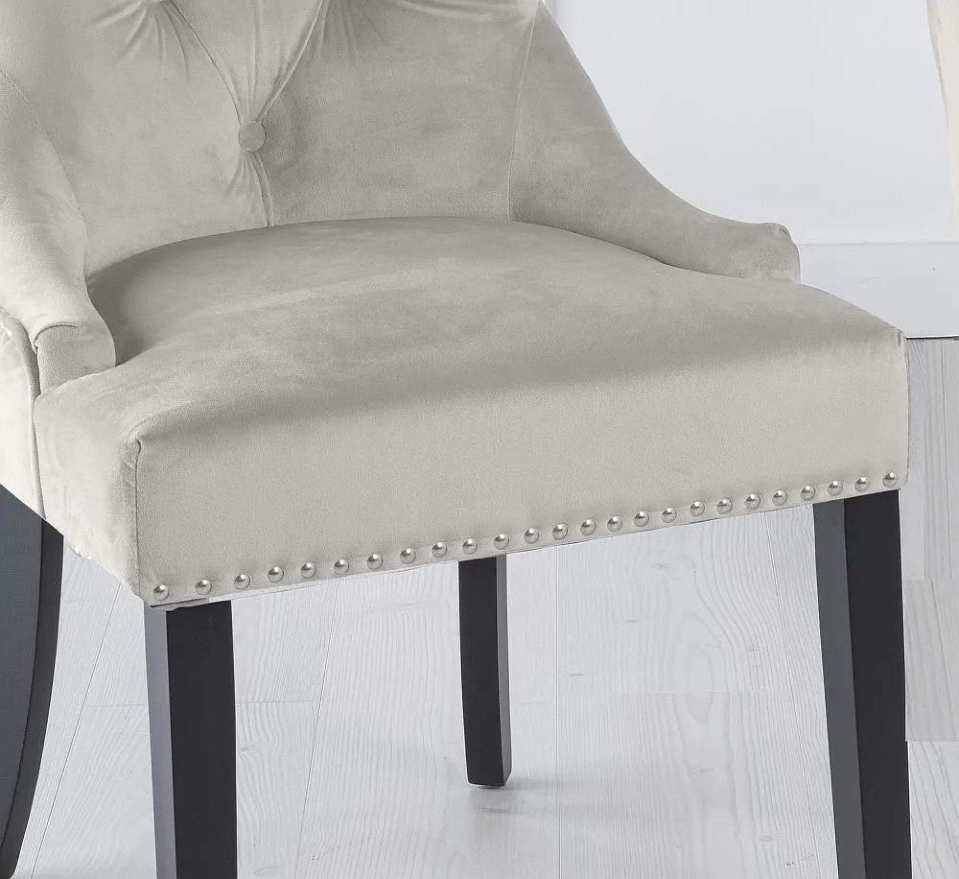 Monte Knocker Back Champagne Chair Velvet with Black Wooden Legs - Pair of 2
