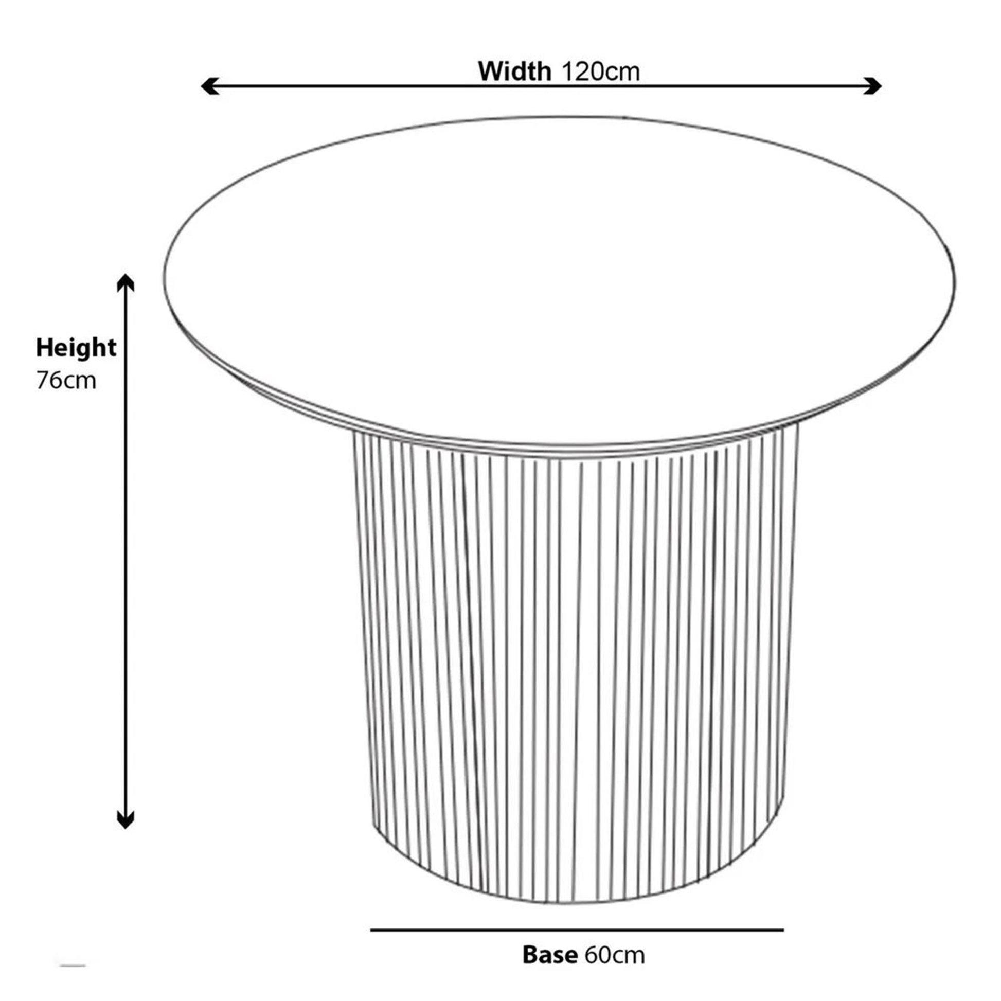 Renzo 120cm Oak Round Dining Table with Fluted Ribbed Drum Base