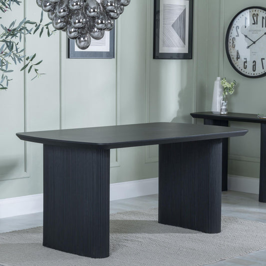 Renzo 160cm Black Oval Dining Table with Fluted Ribbed Double Pedestal Base