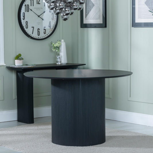 Renzo 120cm Black Round Dining Table with Fluted Ribbed Drum Base