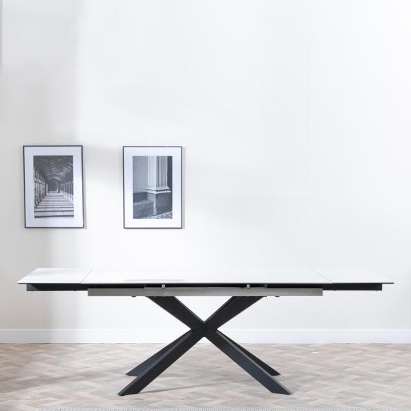 Welton White Ceramic Extending Dining Table with Black Star Base - 140cm/200cm