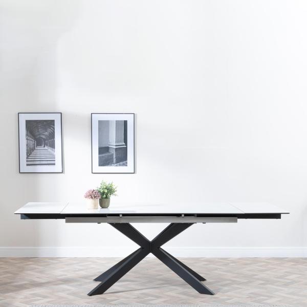 Welton White Ceramic Extending Dining Table with Black Star Base - 140cm/200cm