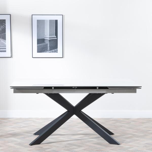 Welton White Ceramic Extending Dining Table with Black Star Base - 140cm/200cm