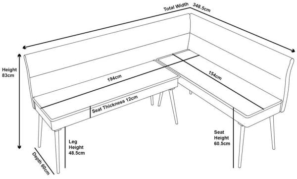 Nova Grey Fabric Corner Dining Bench - RHF